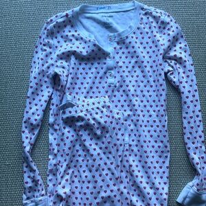 Roller Rabbit Pajamas LIKE NEW White with pink hearts long top long bottom